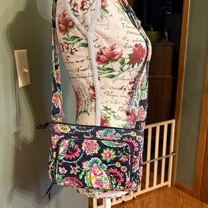 Vera Bradley Navy Quilted Crossbody with Pink & Green Floral Print